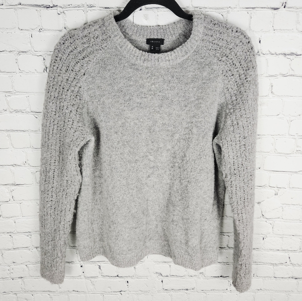 THEORY | Delanna Curlicue wool alpaca blend knit crewneck long sleeve sweater